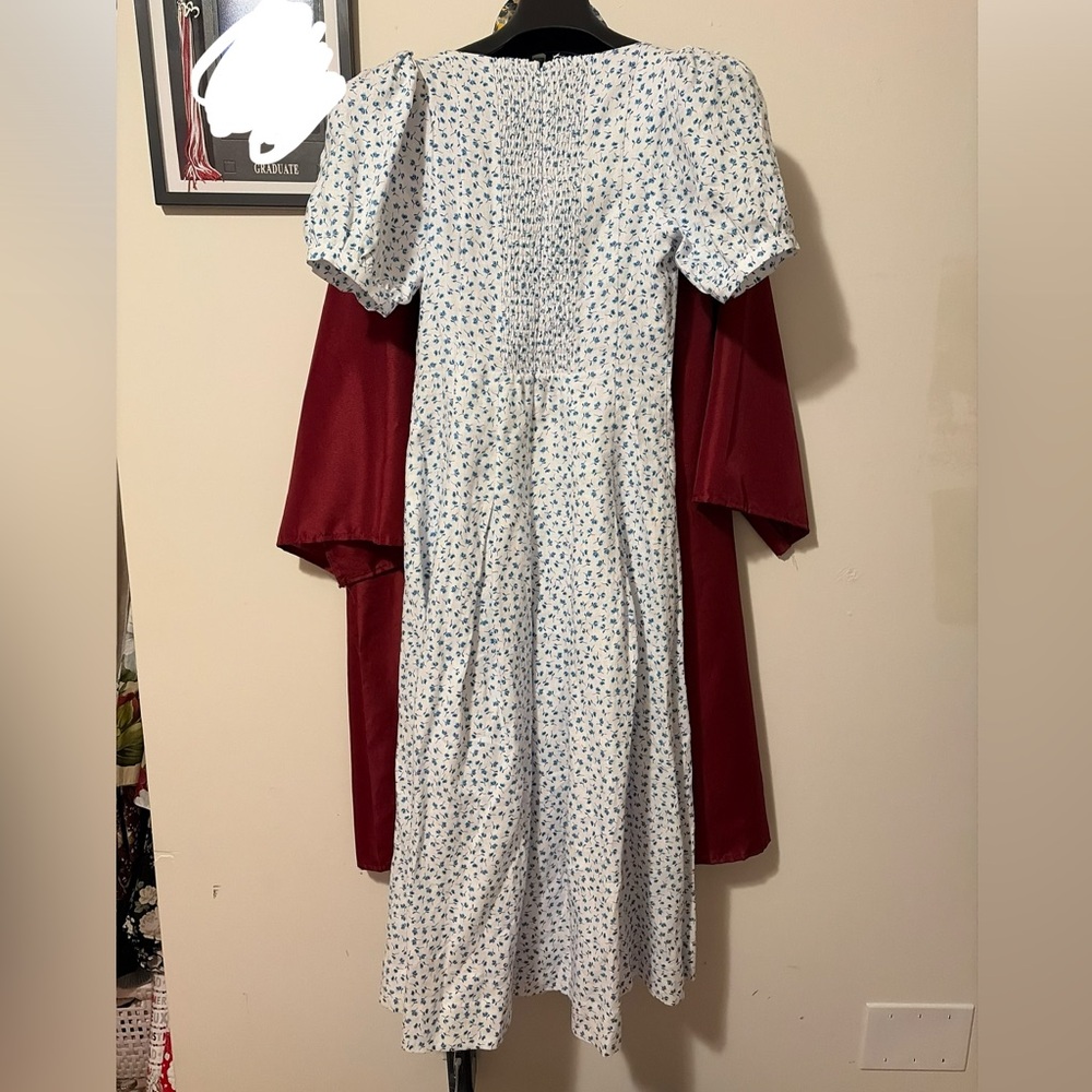 Reformation White Midi Skirt with Blue Floral Print and Side Slit - Picture 4 of 4